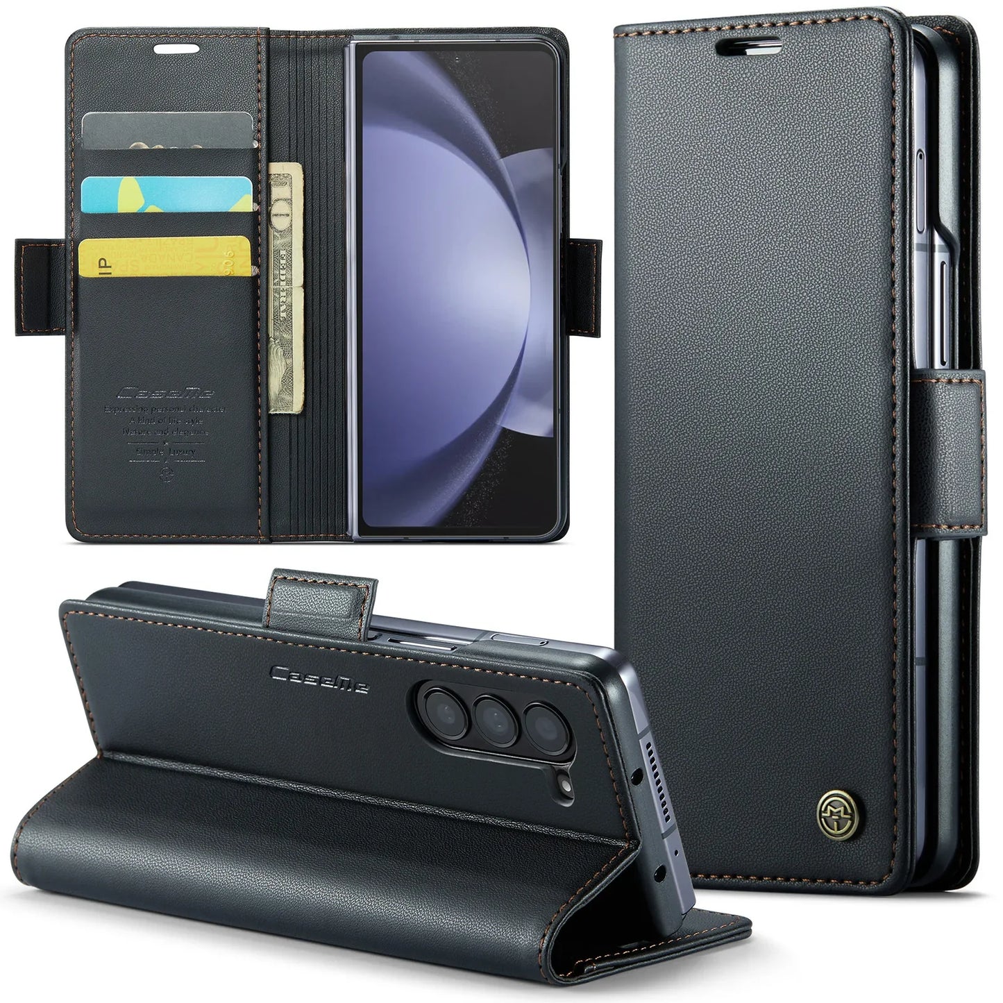 Magnetic PU Leather Phone Case for Samsung Galaxy Z Fold 7/6/5 — Fold6/5 5G Wallet Card Holder Shockproof Cover