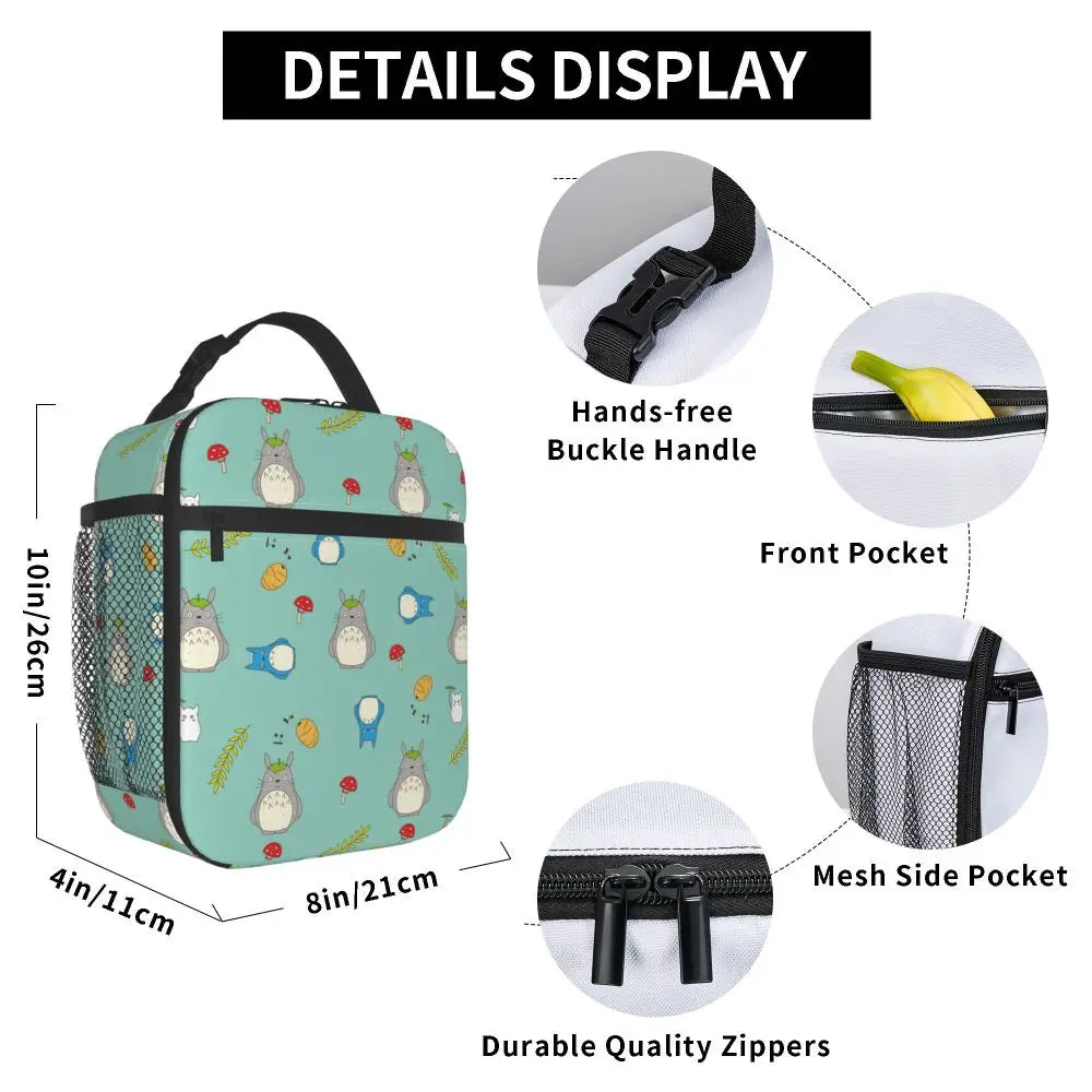 Totoro Miyazaki Anime Insulated Lunch Tote Bag – Portable Thermal Cooler for School & Office