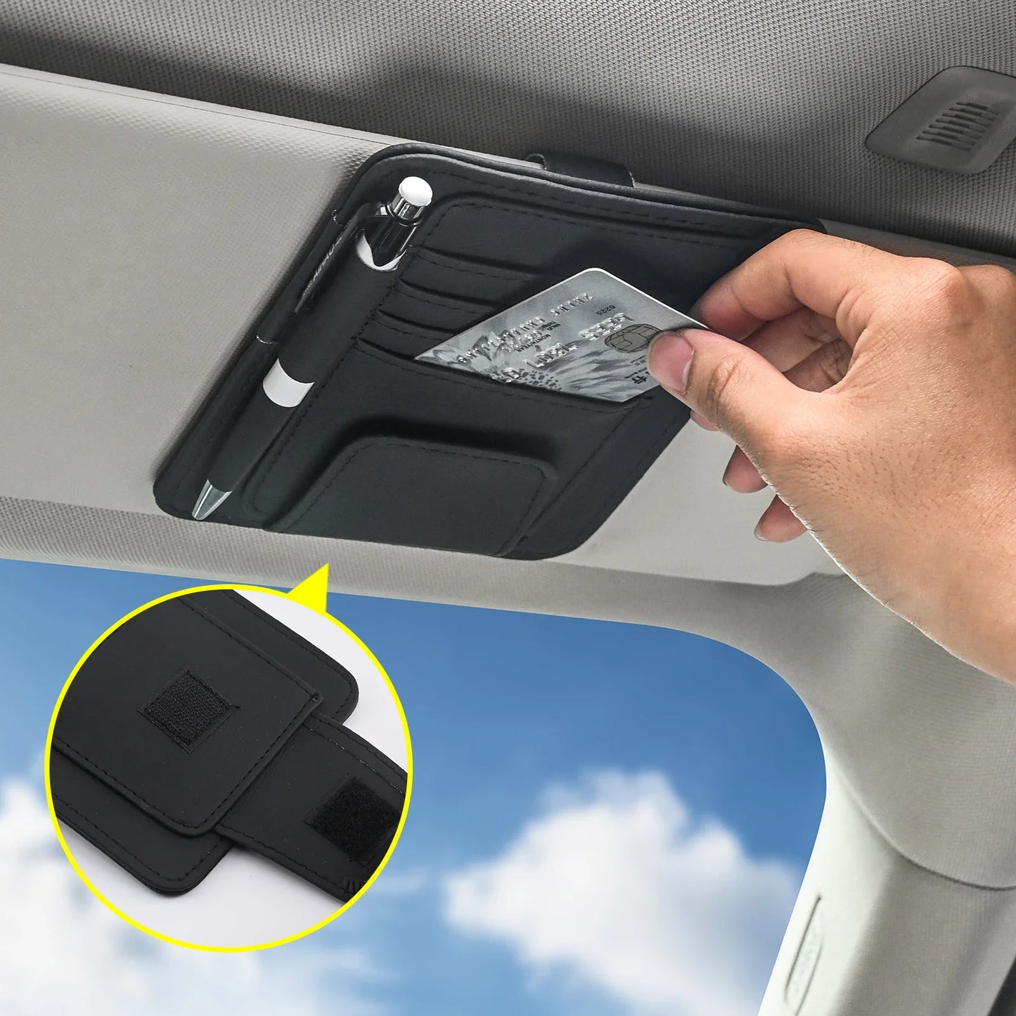 Car Visor Organizer – Multi-Pocket Pouch Bag for Cards, Glasses & Storage, Scratch-Resistant Auto Visor Holder for Car Interior