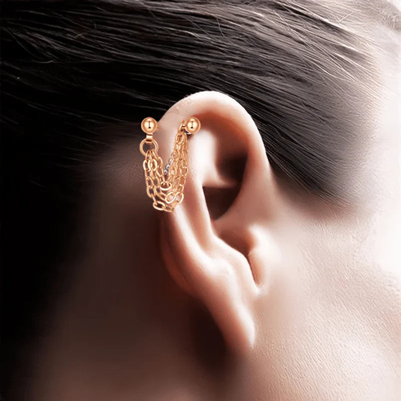 16G Stainless Steel Helix Cartilage Tragus Barbell Earrings – Chain Tassel Ball Stud Piercing Jewelry for Men & Women