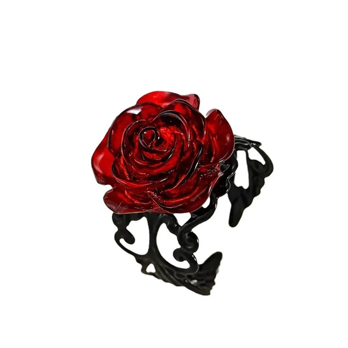Punk Gothic Red Rose Ring - Vintage Black Vine Witch-Inspired Halloween Party Jewelry & Gift