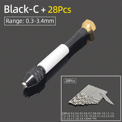 Mini Aluminum Hand Drill 0.3–3.4mm – Keyless Chuck Micro Rotary Tool with HSS Twist Drill Bit Set for Wood & DIY Crafts