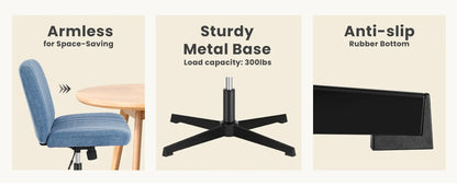 Criss-Cross Leg Office Chair – Armless Wide Seat, Height Adjustable Swivel for Home or Desk