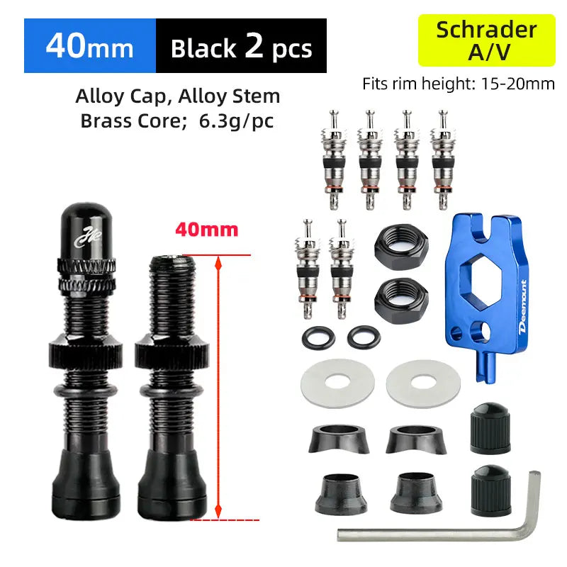 Deemount 2PCS Bicycle Tubeless Schrader Valves — Brass Core CNC Anodized MTB & Road Bike Rim Nipple