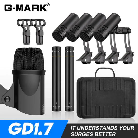 G-MARK GD1.7 Drum Microphone Kit - For Band, DJ, Stage, Instrumental Performance & Live Recording with Case