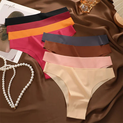 3Pcs Ultra-Thin Seamless Silk Women’s Panties – Sexy Low-Waist Stretch Bikini Briefs, XS-XXL