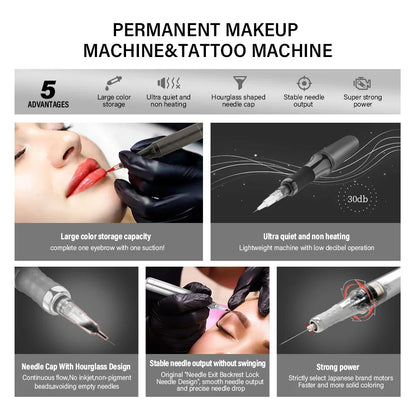 FAMISOO Professional Permanent Makeup Tattoo Machine Kit – Eyebrow, Eyeliner, Lip & Body with 6 Pigment Needles