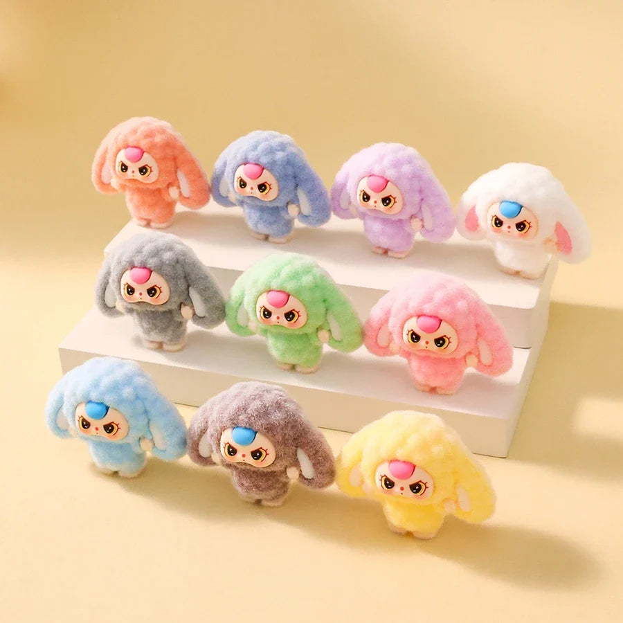 1/9PCS Labubu Cartoon Mini Flocking Doll Pendant – Cute DIY Kawaii Toy Gift Accessories