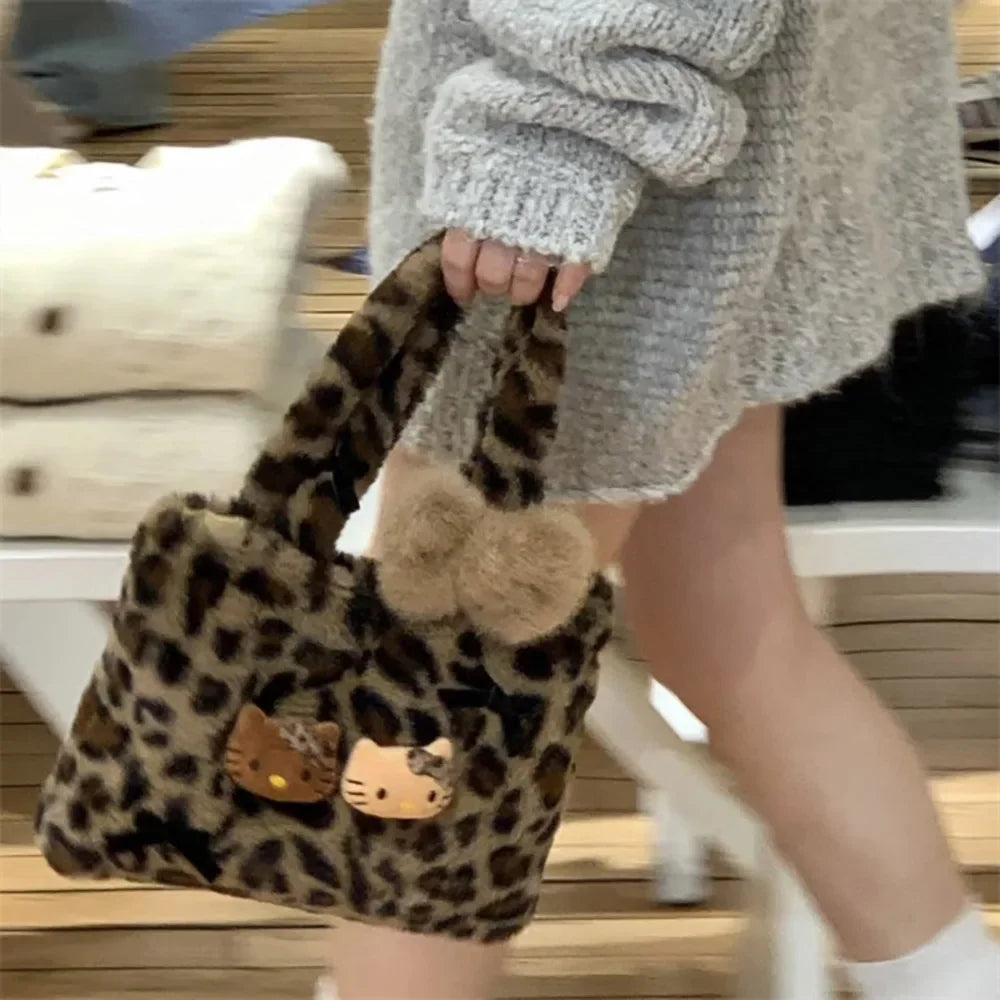 Sanrio Kawaii Hello Kitty Plush Handbag – Soft Stuffed Commuter Tote, Portable Satchel Backpack, Perfect Christmas Gift for Friends