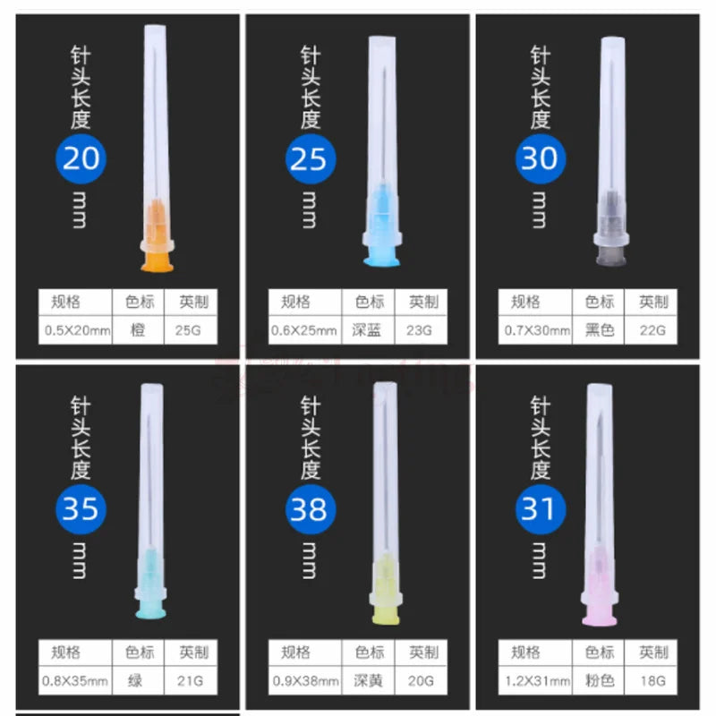 25pcs Disposable Sharp Needles – 18G to 34G Sterile Stainless Steel Tattoo & Hyaluronic Acid Needles