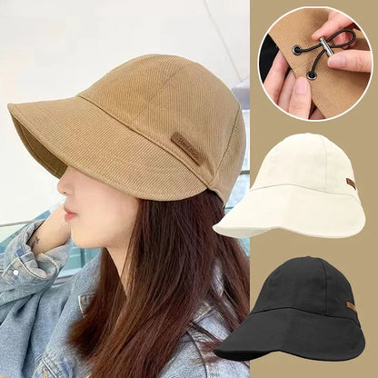 Women's Foldable Sunhat - Stylish Summer Outdoor Fisherman Hat for Sunscreen and UV Protection, Adjustable Cotton Wide Brim Bucket Cap