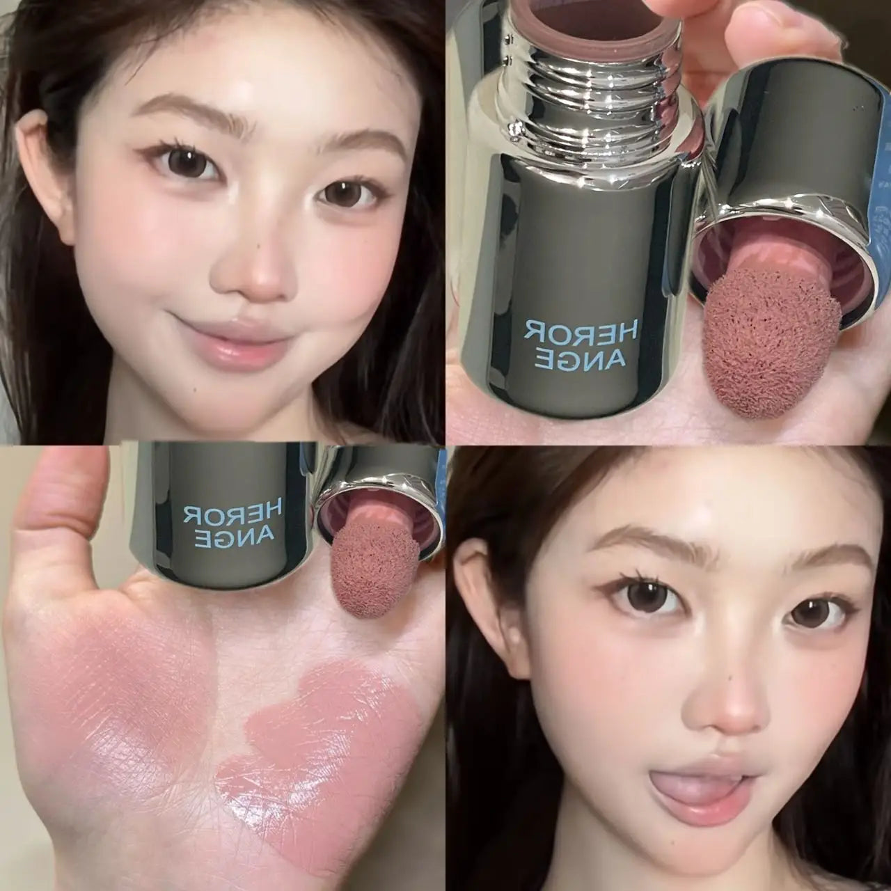 Matte Liquid Blush Cream - Low Saturation Water Light Cheek Makeup with Large Sponge Brush for Natural Rouge Look