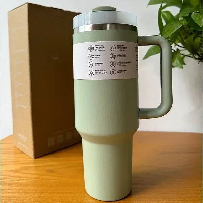 2025 New Stainless Steel Travel Mug with Handle & Straw Lid – 30oz/40oz Vacuum Insulated, Double Wall Thermal Iced Cup