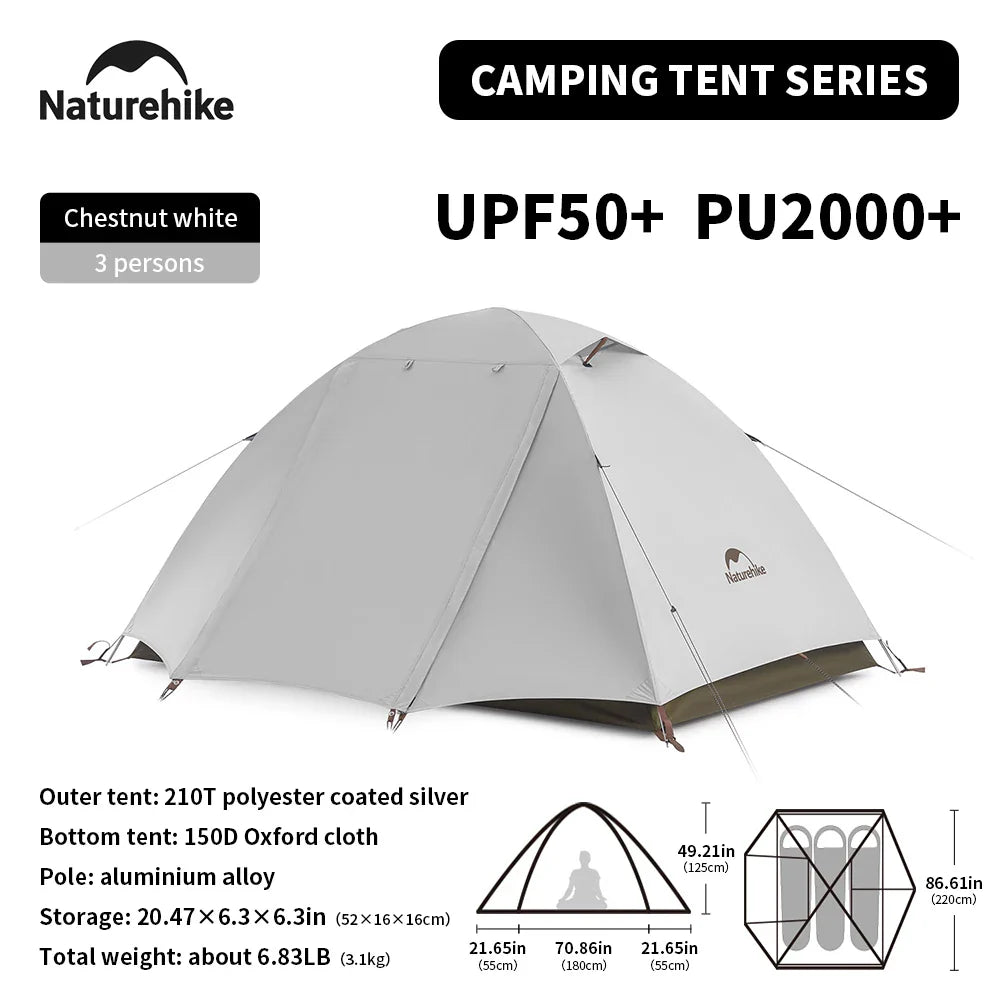 Naturehike 2-3 Person Camping Tent – Waterproof, UPF50+ Ultralight Outdoor Shelter for Hiking, Trekking & Sun Protection