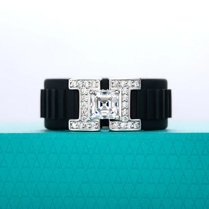 Moissanite Silicone Ring - 925 Sterling Silver Comfort Fit Wedding Band for Men & Women