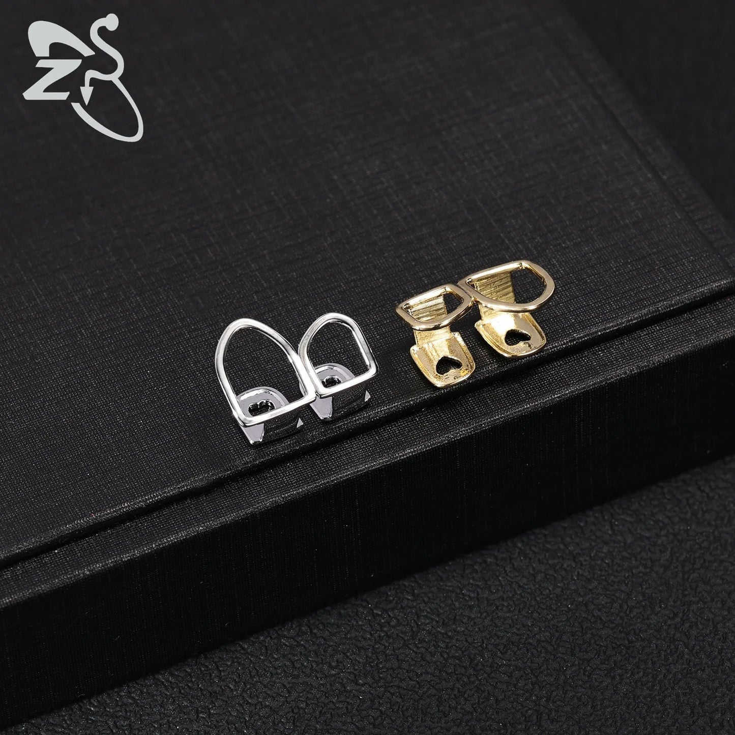 ZS Hip Hop Grillz – Silver/Gold Plated CZ Crystal Cross & Rose Star Tooth Cap, Top & Bottom Set