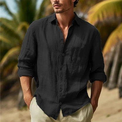 Men’s Cotton Linen Hawaiian Shirt - Lightweight Breathable Turn-Down Collar Casual White Streetwear Top