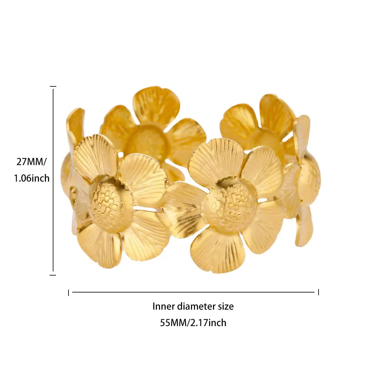 Punk Sunflower Fish Gold Stainless Steel Bracelet – Trendy Women’s Bangle Wedding Couple Jewelry