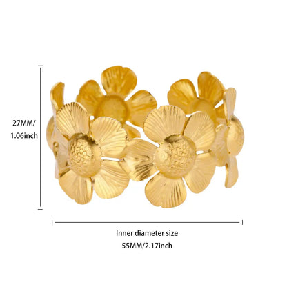 Punk Sunflower Fish Gold Stainless Steel Bracelet – Trendy Women’s Bangle Wedding Couple Jewelry