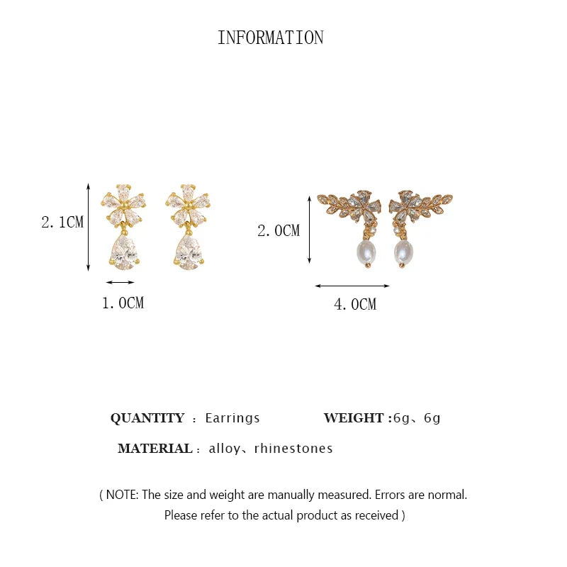 Women’s Light Luxury Zircon Stud Earrings – Flower Leaf Design with Imitation Pearl for Elegant Party & Wedding Jewelry