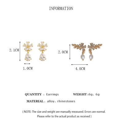 Women’s Light Luxury Zircon Stud Earrings – Flower Leaf Design with Imitation Pearl for Elegant Party & Wedding Jewelry