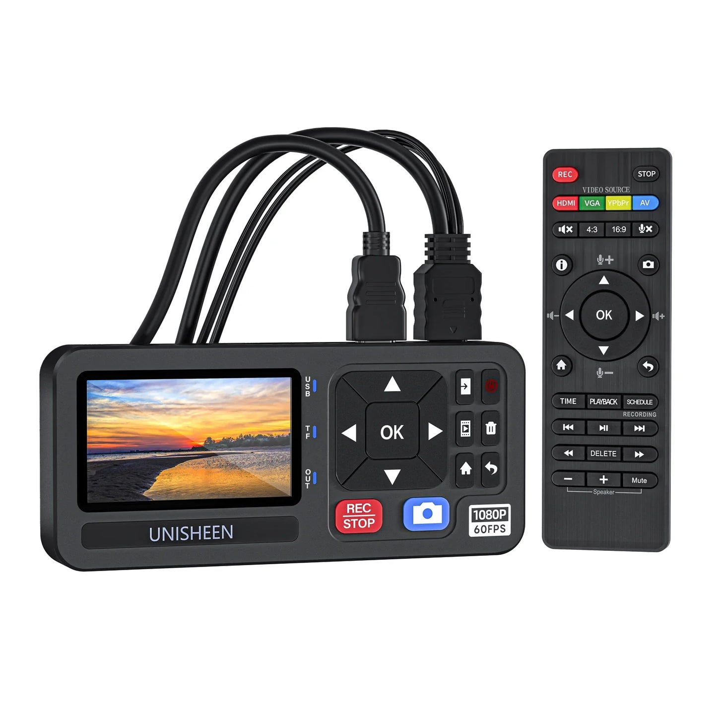 UNISHEEN HD Video Capture Box – 1080P Video to Digital Converter with 3" Screen, 4K HDMI, CVBS, VGA, YPbPr Inputs Recorder