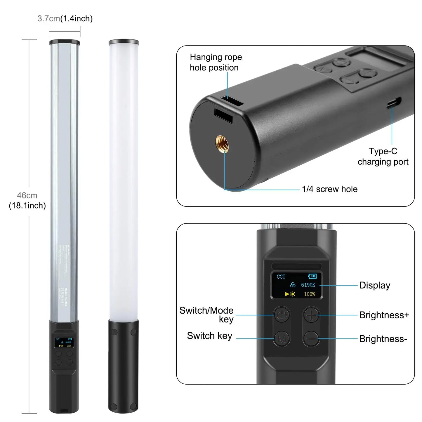 PULUZ 132 LED Handheld RGB Stick Light Full Color Fill Light Wand for Photography & Video Shooting