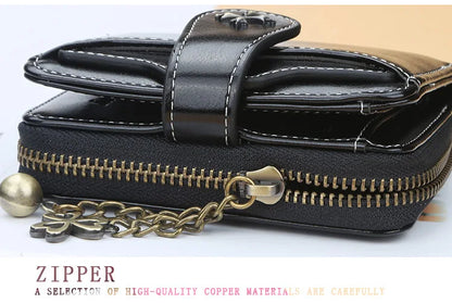 Women’s PU Leather Wallet — Short Hasp Coin & Card Holder, Small Money Bag Clutch in Blue & Red
