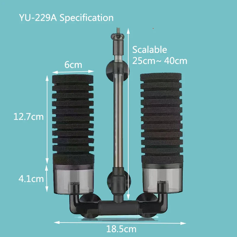 Aquarium Sponge Filter with Air Pump – Bio Skimmer & Biochemical Filter for Fish Tanks