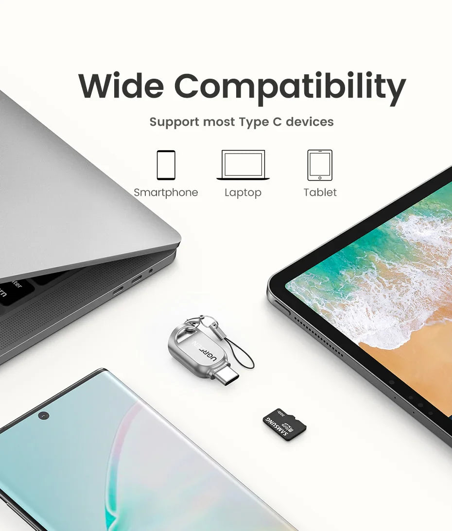 UGREEN USB-C to Micro SD/TF Card Reader – USB 3.0 OTG Adapter for Laptop, PC, Tablet & Phone (Windows/MacOS)