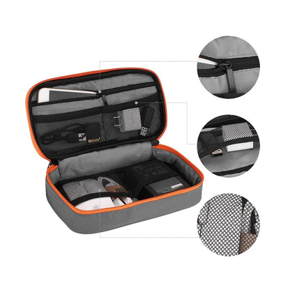 Portable Electronic Accessories Travel Case: Cable Organizer Bag for iPad, Cables, Power, USB Flash Drive, Charger - Gadget Carry Bag