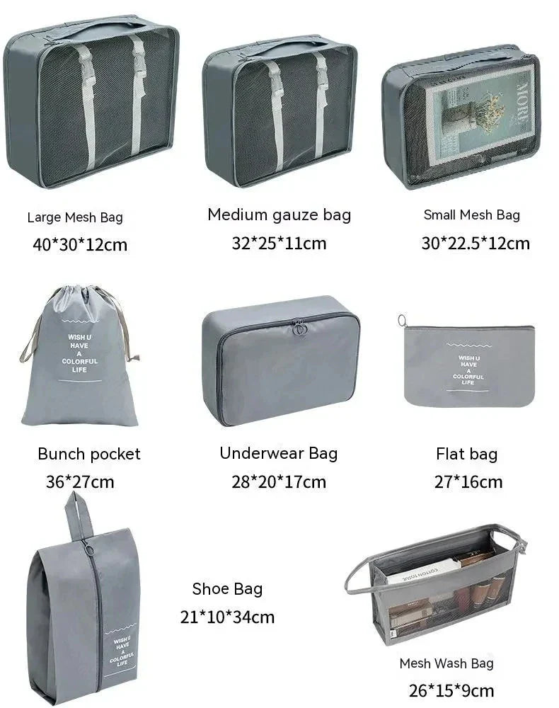 7–10 Pc Travel Organizer Storage Bags Set – Portable Packing Cubes for Suitcase, Clothes, Shoes & Luggage Tidy Pouch