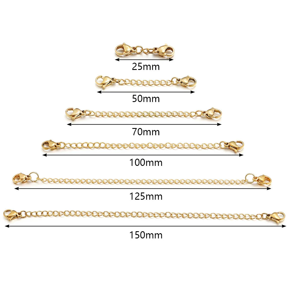 Louleur 5PCS Stainless Steel Necklace Extender Chains – Lobster Clasp Extension Tail Chains for DIY Bracelets & Jewelry