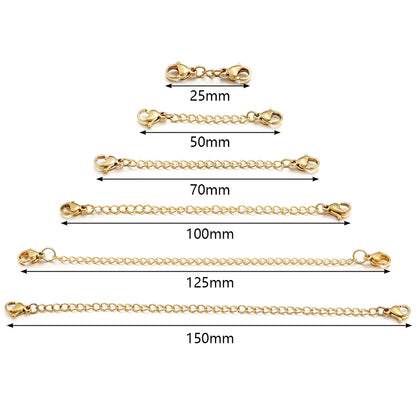 Louleur 5PCS Stainless Steel Necklace Extender Chains – Lobster Clasp Extension Tail Chains for DIY Bracelets & Jewelry