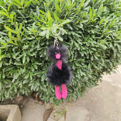 Cute Doll Ostrich Plush Pendant Keychain – Colorful Fur Ball Backpack Key Ring, Creative Gift for Women 2025 Xmas & New Year