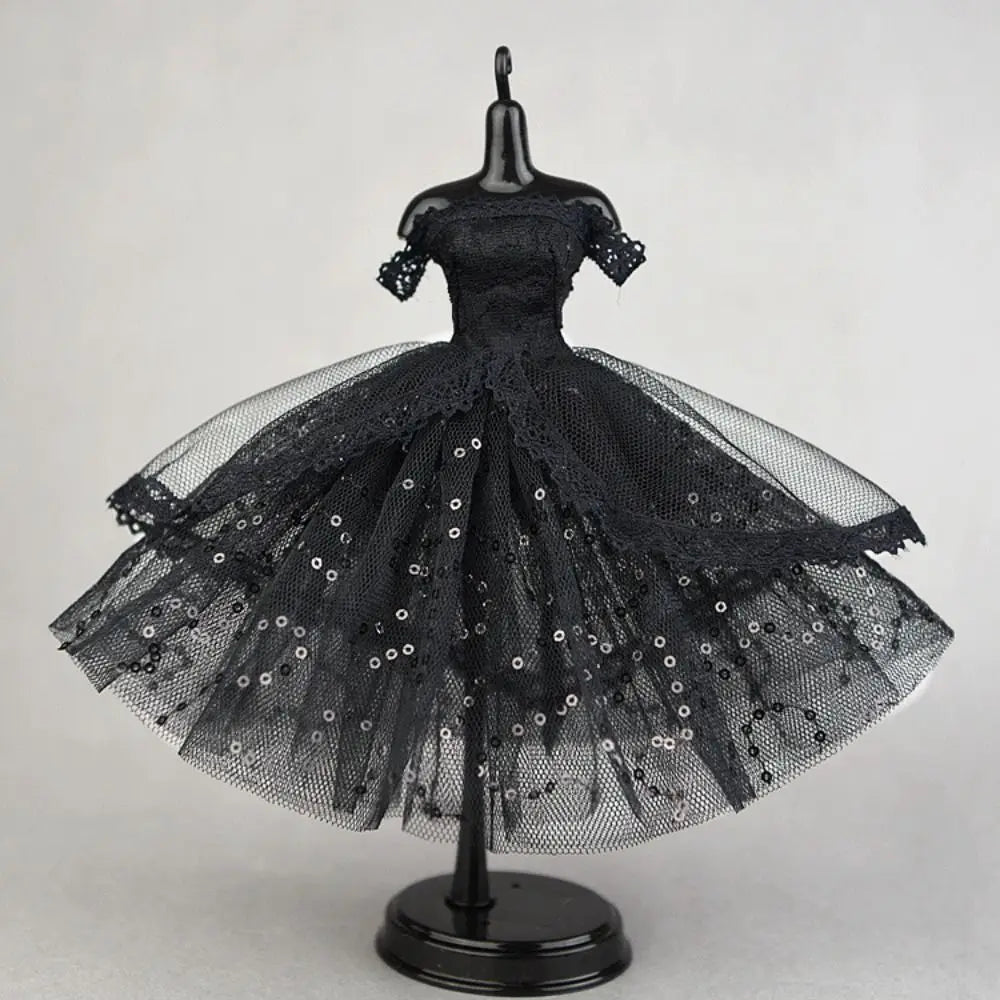 Mini Black Princess Doll Dress – Multilayer Lace Tutu Party Outfit for Blythe & BJD Dolls