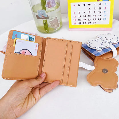 Cute Bear Women’s Wallet — Short Leather Coin Purse, Cartoon Card Holder, Three-Fold Clutch for Students