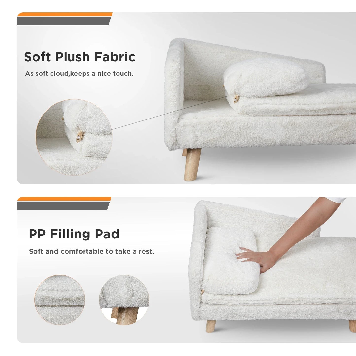 Elevated Pet Bed — Nordic Style Stool Bed with Cozy Waterproof Pad & Wooden Legs for Small Dogs & Kittens