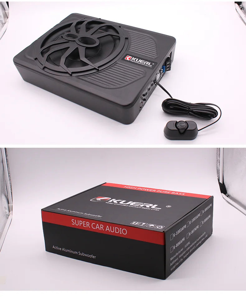 10 Inch Car Audio Subwoofer – 150W RMS Active Stereo, High Power Pure Bass Slim Speaker for Under-Seat Installation