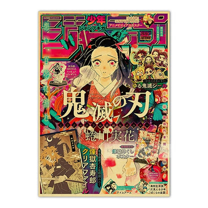Vintage Anime Kraft Paper Posters – JoJo’s Bizarre Adventure, Jujutsu Kaisen & Demon Slayer Wall Art for Home Room Decor