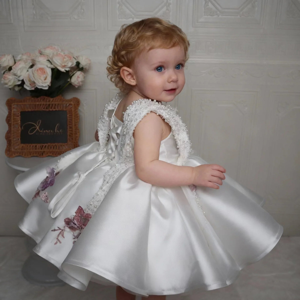Girls White Princess Flower Tutu Dress - Embroidered Sleeveless Birthday Party Dress
