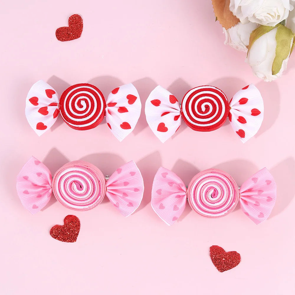 2-Piece Candy Bow Hair Clips – Sweet Strawberry & Heart Print Barrettes for Girls & Kids