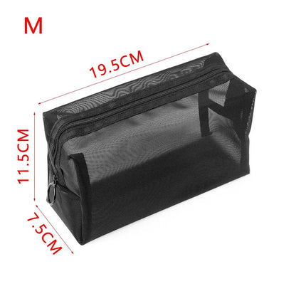 Travel Black Mesh Cosmetic Bag — Zipper Makeup & Toiletry Organizer for Women, Portable Storage Pouch