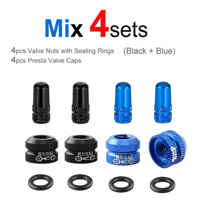 Bicycle Presta Valve Nut & Cap Set – Inner Tube Tire Nozzle Locking Screw with Sealing Ring Dust Protector