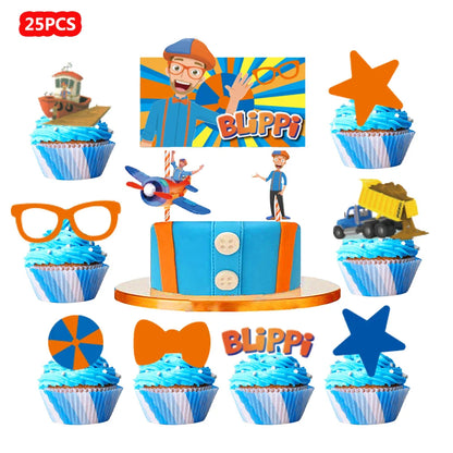 Happy Birthday Party Supplies Set — Cartoon Movie Theme Flag Banner, Paper Tableware, Latex Balloons & Cake Topper Decoration