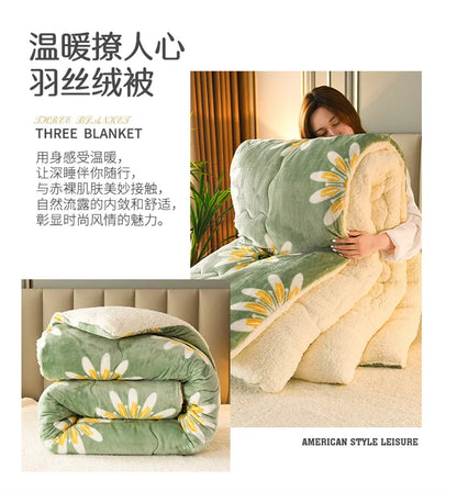 Super Thick Plaid Fleece Blanket – Soft, Warm, Fluffy Winter & Autumn Comforter Quilt