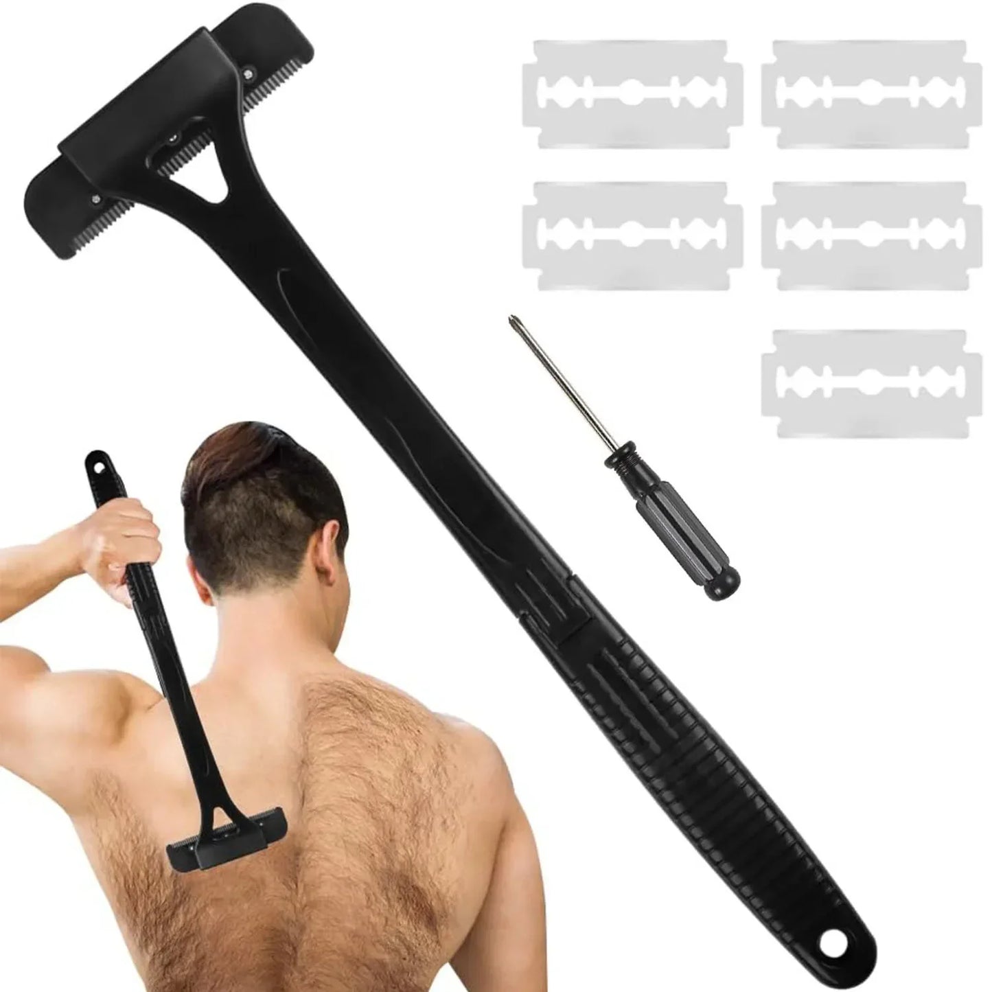 Men’s Back Shaver Razor – Safety Long Handle Foldable Hair Trimmer for Body, Legs & Back Hair Removal
