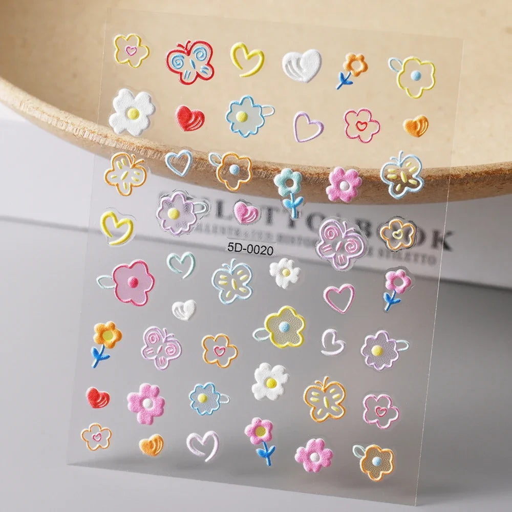 5D Macaron Nail Stickers - Embossed Flower, Fruit, Bear & Rabbit Charms for Summer DIY Manicure Decoration