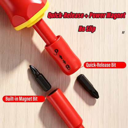 Insulated Magnetic Screwdriver Set - Interchangeable Phillips & Slotted Bits for Electrical & Motorcycle Repair