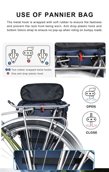 Rhinowalk 20L Bike Pannier Bag — Waterproof Rear Rack Bicycle Shoulder Backpack, Travel & Cycling Accessories